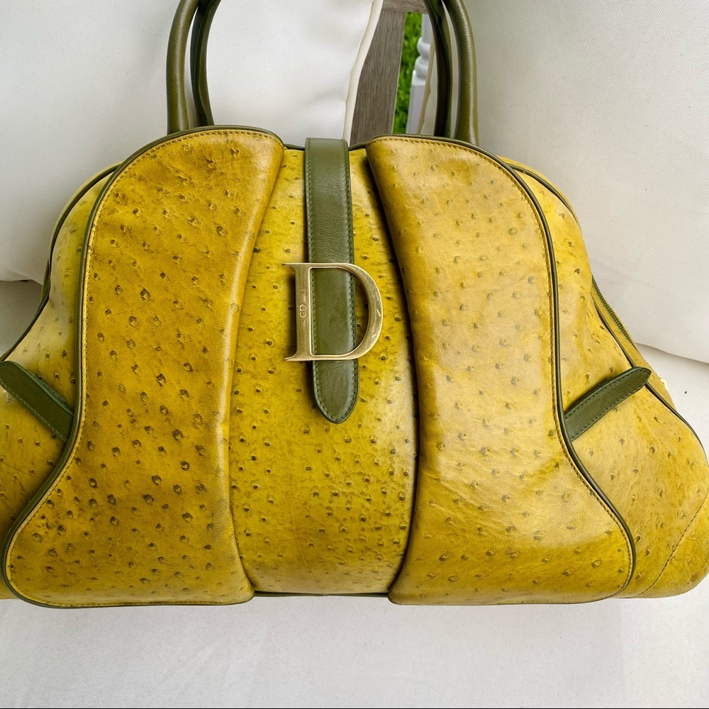 Christian Dior Ostrich Saddle Green Bowler Bag - Picture 15 of 16